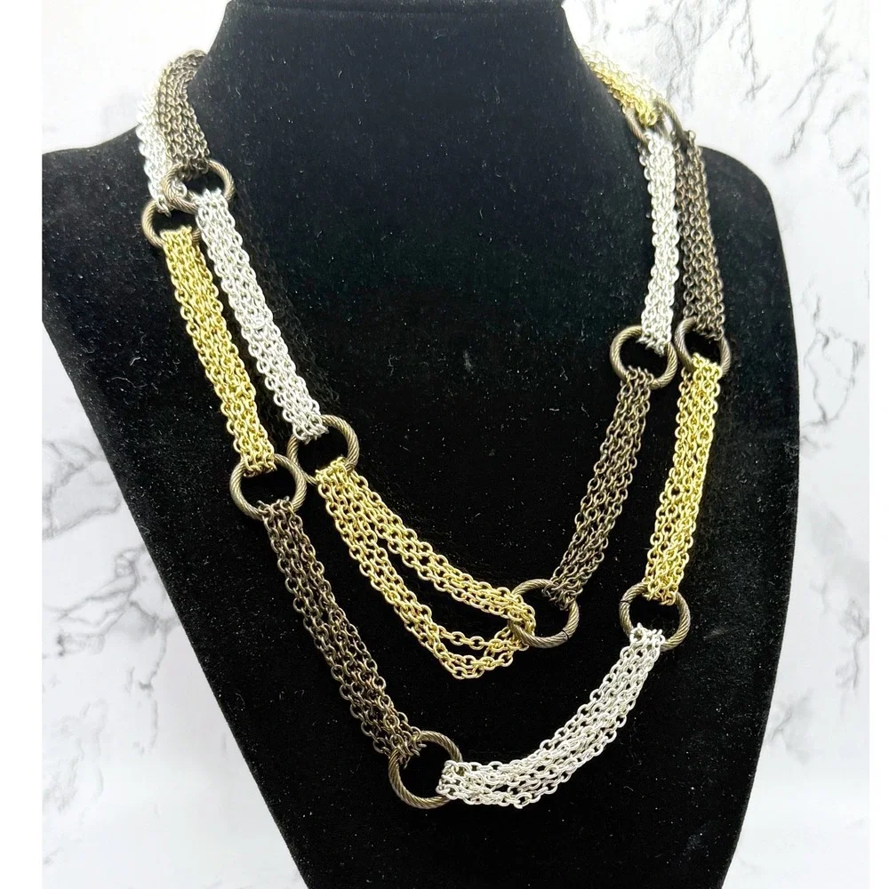 Pierre Lang Multi‎ Strand Chain Necklace Mixed Metal Toggle 36